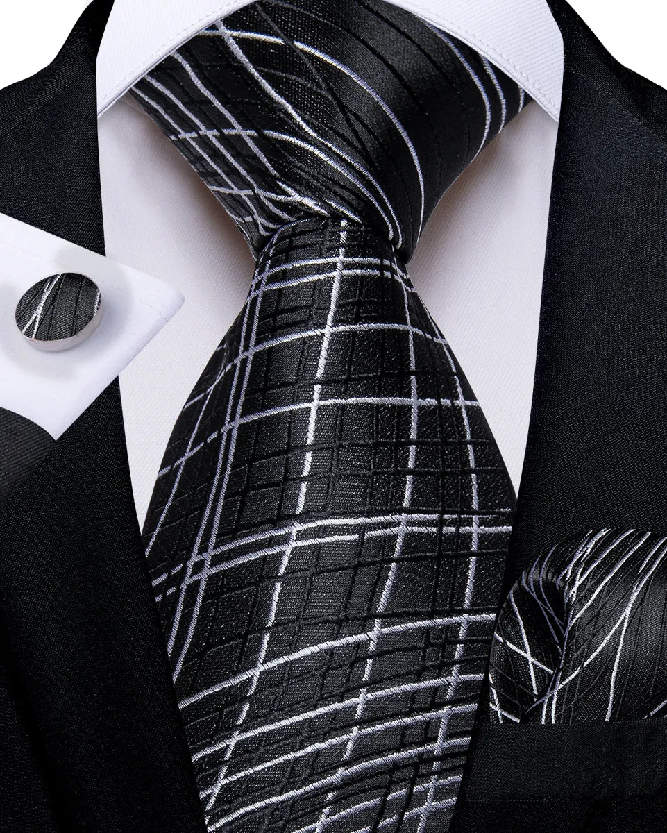 Black White Novelty Silk Men's Tie Hanky Cufflinks Set sold by Ties2You product image thumbnail 3