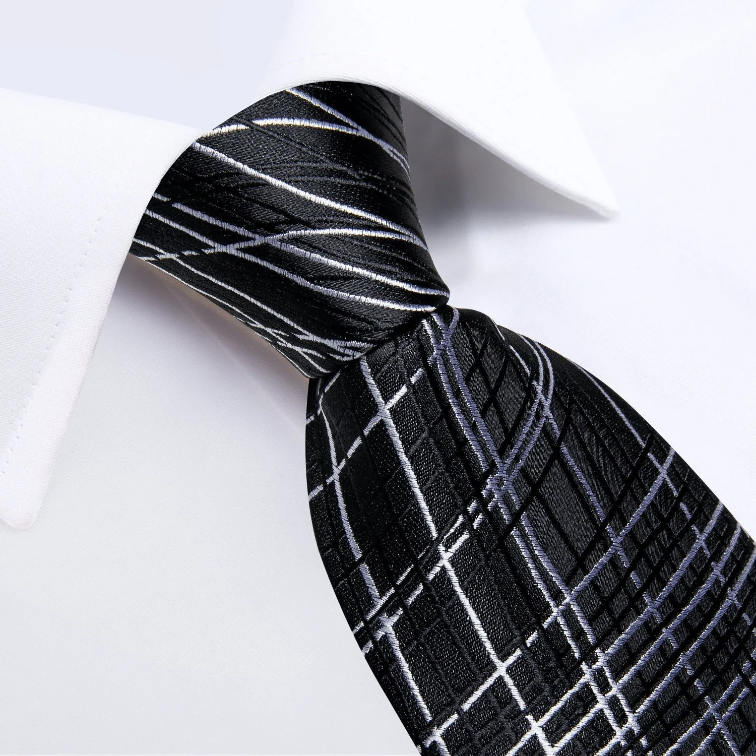 Black White Novelty Silk Men's Tie Hanky Cufflinks Set sold by Ties2You product image thumbnail 4