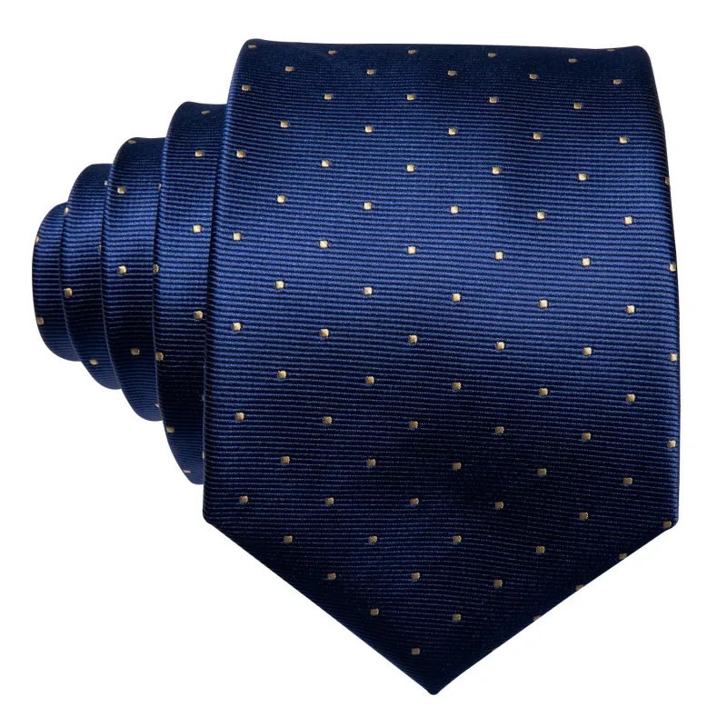 Navy Blue Polka Dot Silk Men's Tie Hanky Cufflinks Set sold by Ties2You