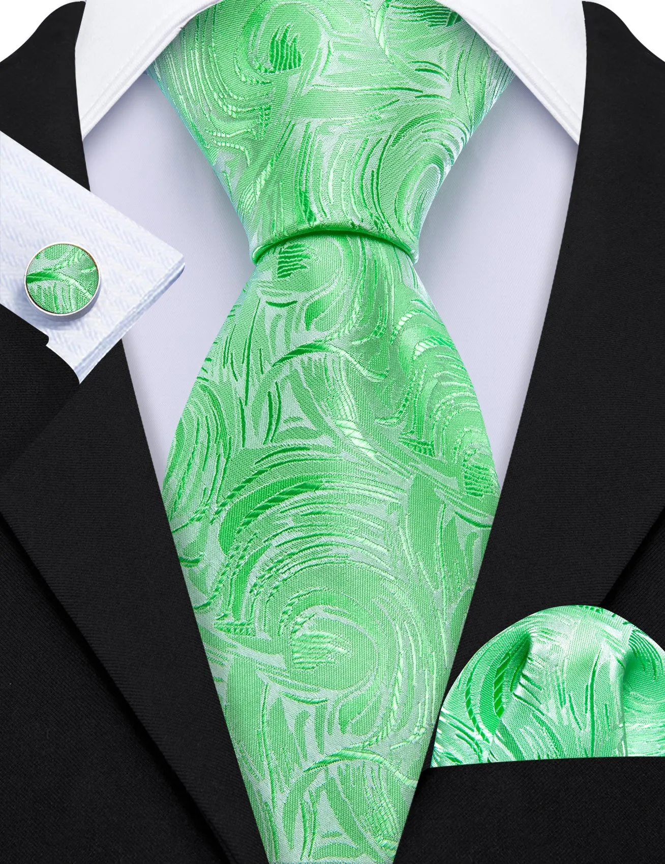 Turquoise Green Novelty Men's Necktie Hanky Cufflinks Set sold by Ties2You product image thumbnail 3