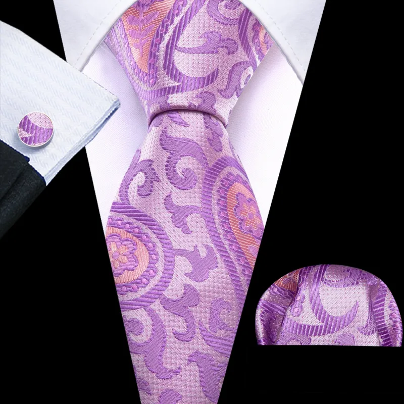 Purple Pink Floral Paisley Silk Necktie Pocket Square Cufflinks Set sold by Ties2You