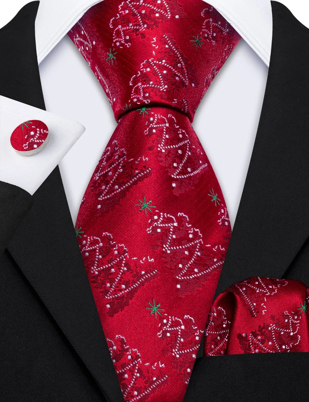 Red Snowflakes Silk Men's Necktie Pocket Square Cufflinks Set sold by Ties2You product image thumbnail 3
