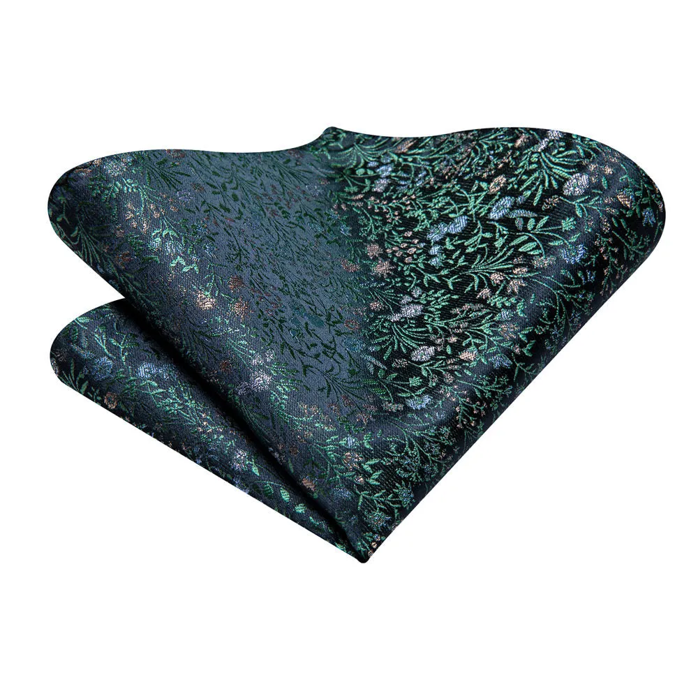 Ties2you Mens Green Floral Tie Navy Blue Wedding Silk Necktie Pocket Square Cufflinks Set sold by Ties2You product image thumbnail 5