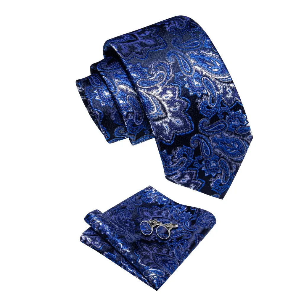 Ties2you Paisley Tie for Men Navy Blue Business Necktie Handkercheif Cufflinks Set sold by Ties2You product image thumbnail 3