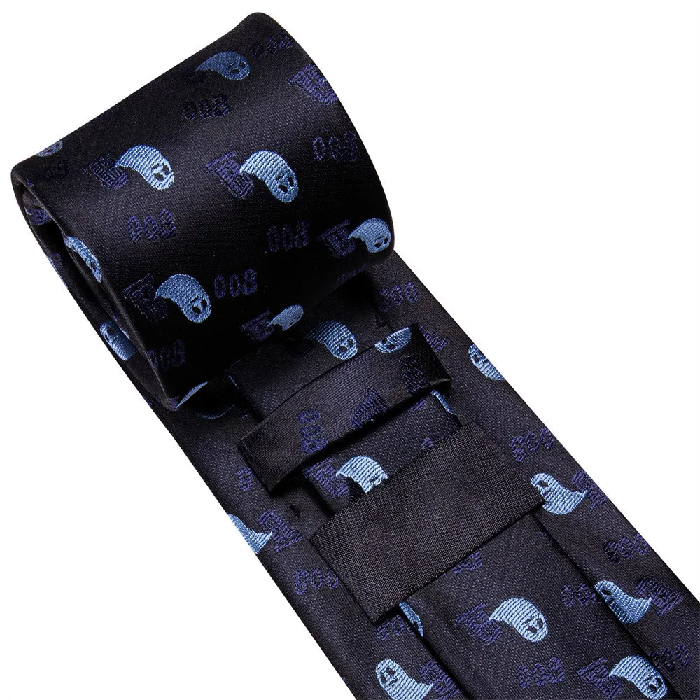 Ties2you Halloween Black Blue Ghosts Necktie Hanky Cufflinks Set sold by Ties2You product image thumbnail 5