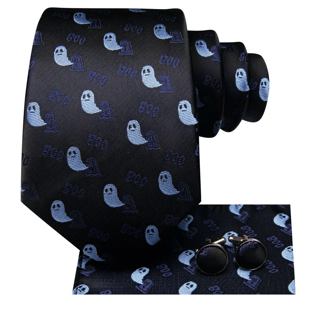 Ties2you Halloween Black Blue Ghosts Necktie Hanky Cufflinks Set sold by Ties2You product image thumbnail 2