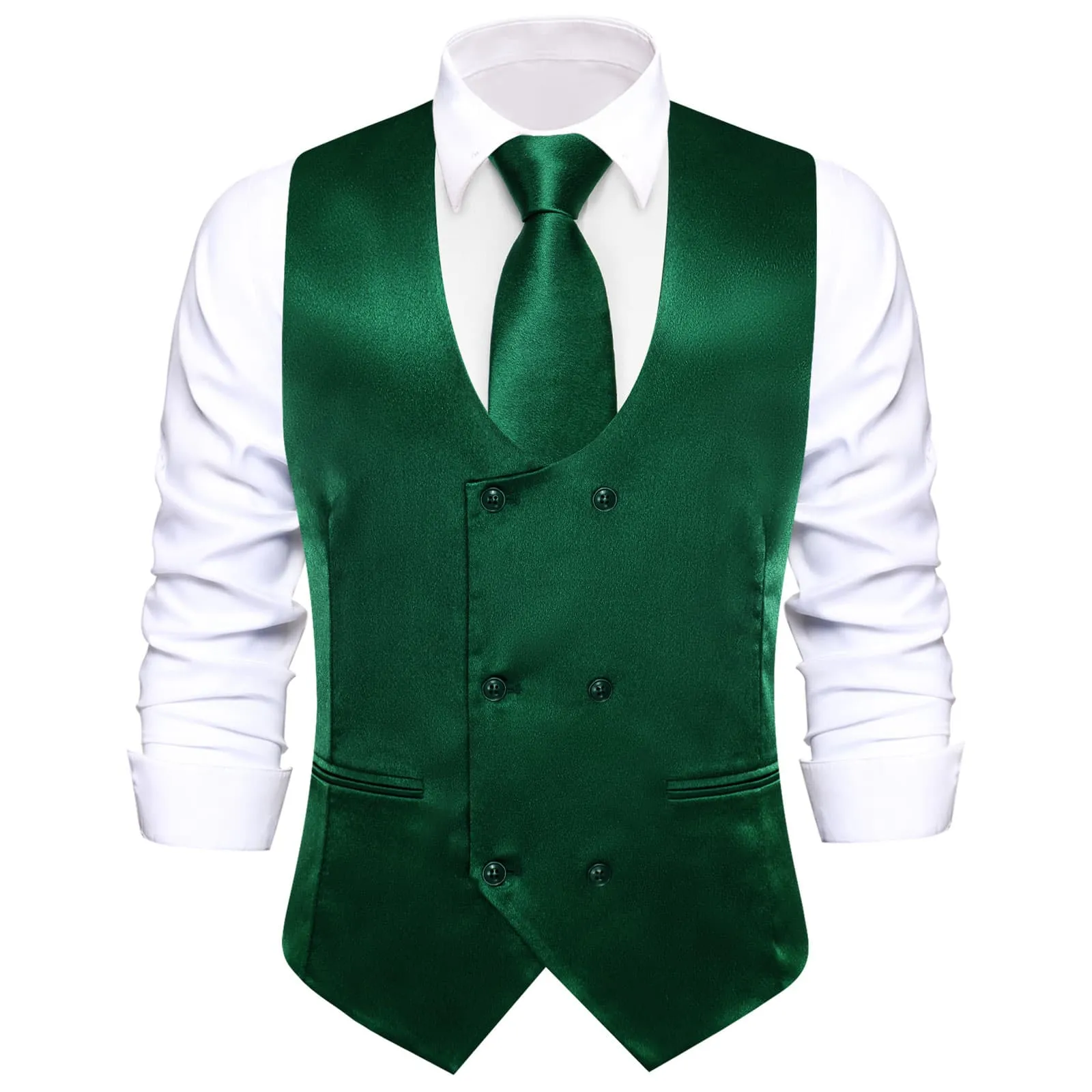 Ties2you Green Double-Breasted Suit Vest Solid Tuxedo Vest Tie Bowtie Hanky Cufflinks Set sold by Ties2You product image thumbnail 4