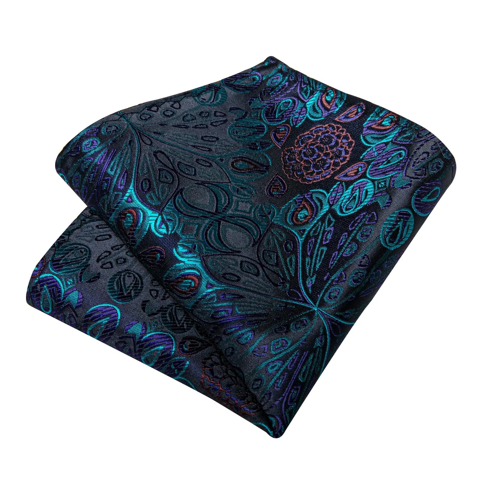 Cyan Black Paisley Silk Men's Tie Pocket Square Cufflinks Set sold by Ties2You product image thumbnail 5