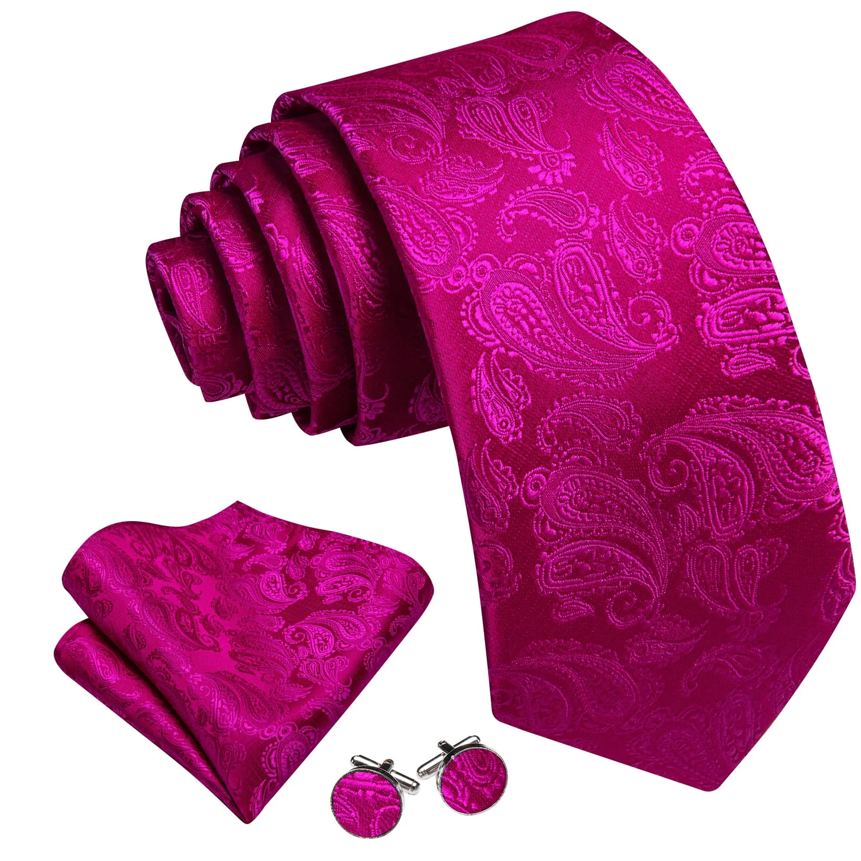Ties2you Tuxedo Tie Magenta Pink Paisley Silk Mens Tie Pocket Square Cufflinks Set sold by Ties2You product image thumbnail 2