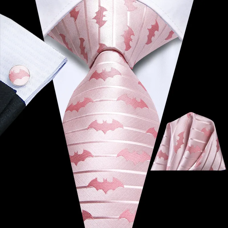 Ties2you Business Tie Pink Bat Novelty Silk Mens Dress Suit Tie Pocket Square Cufflinks Set sold by Ties2You