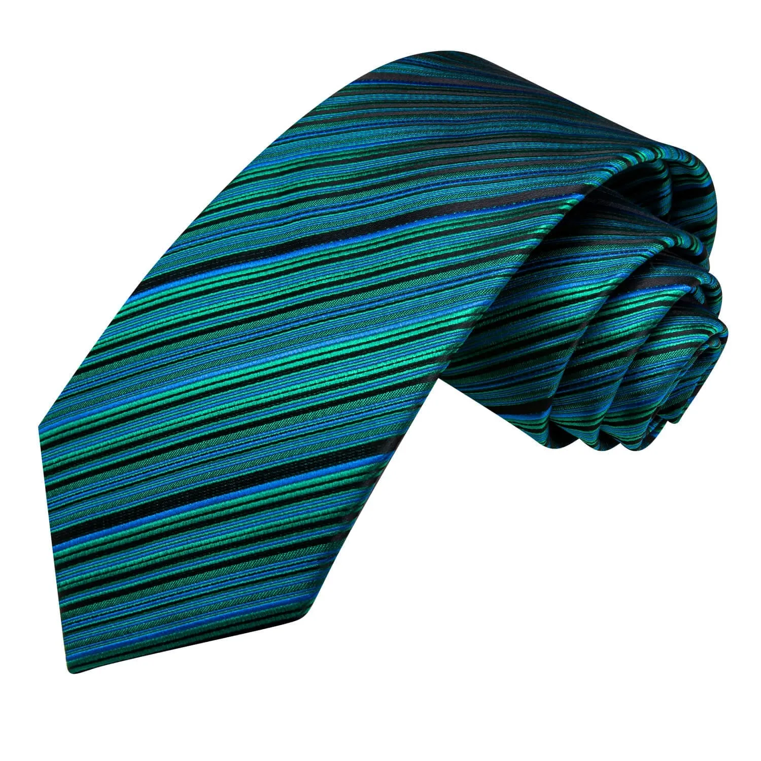 Ties2you Striped Tie Black Green Blue Silk Men's Tie Hanky Cufflinks Set sold by Ties2You product image thumbnail 4