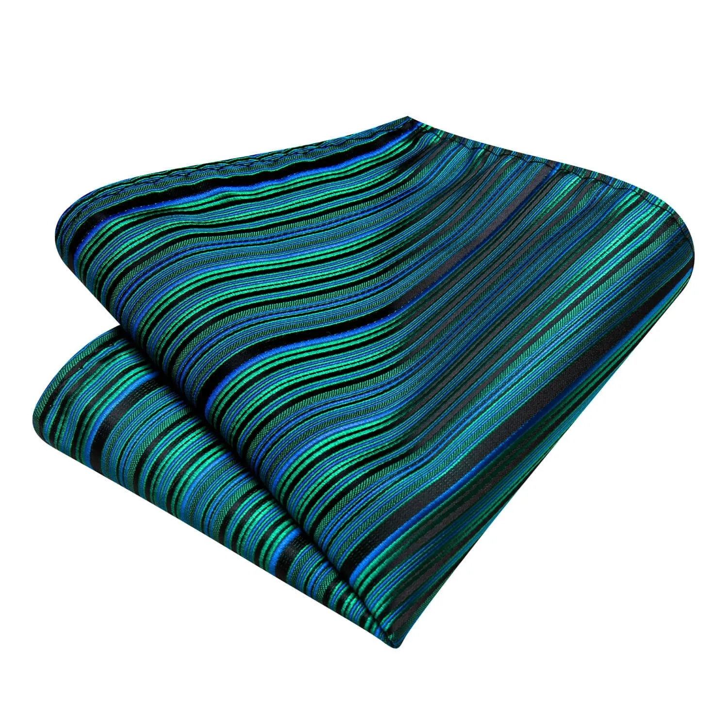 Ties2you Striped Tie Black Green Blue Silk Men's Tie Hanky Cufflinks Set sold by Ties2You product image thumbnail 5
