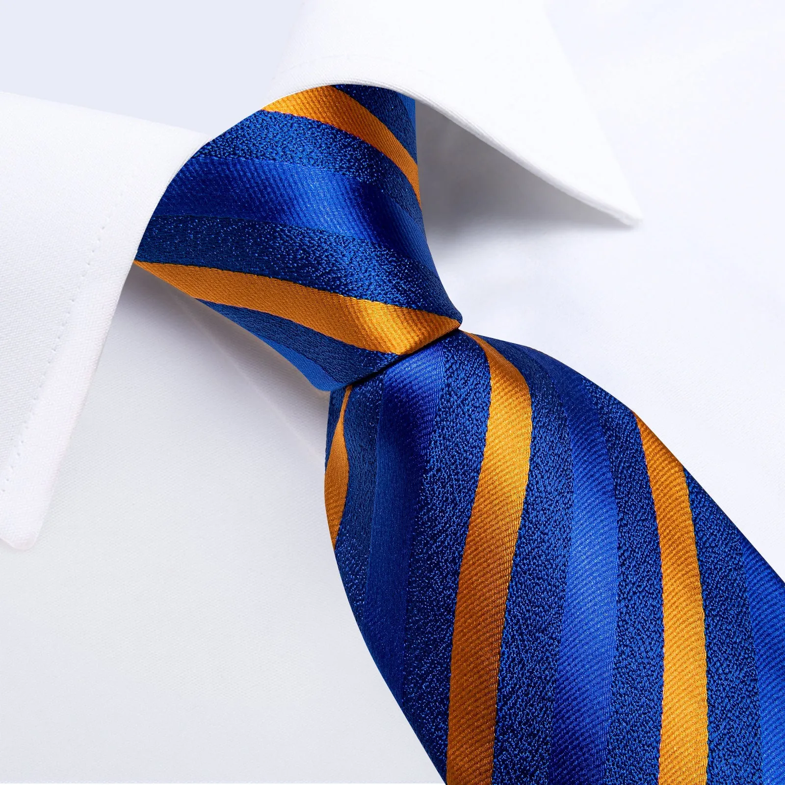 Blue Orange Striped Silk Men's Necktie Pocket Square Cufflinks Set sold by Ties2You product image thumbnail 3