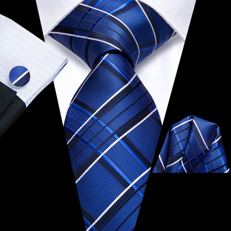 Ties2you Silk Blue Tie Plaid Silk Mens Necktie Pocket Square Cufflinks Set sold by Ties2You