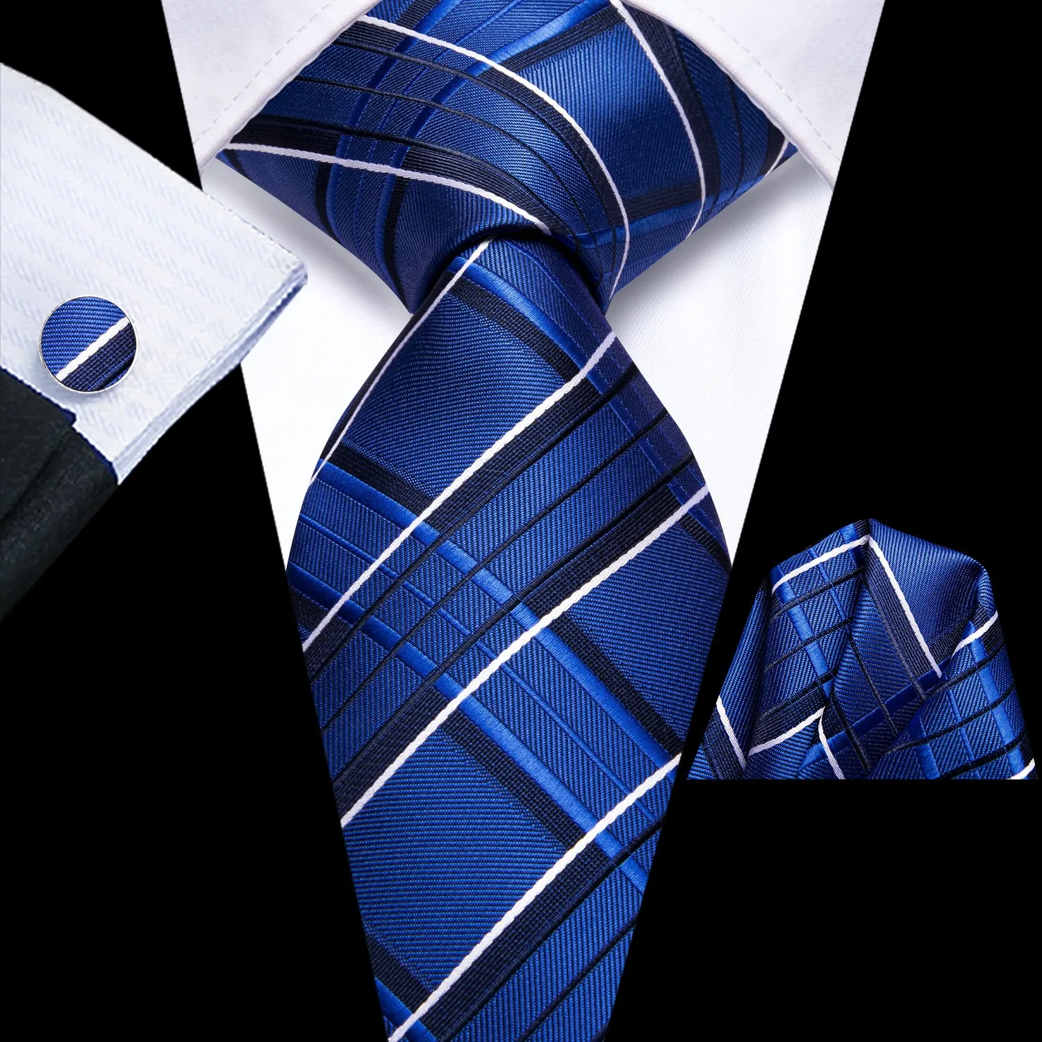 Ties2you Silk Blue Tie Plaid Silk Mens Necktie Pocket Square Cufflinks Set sold by Ties2You