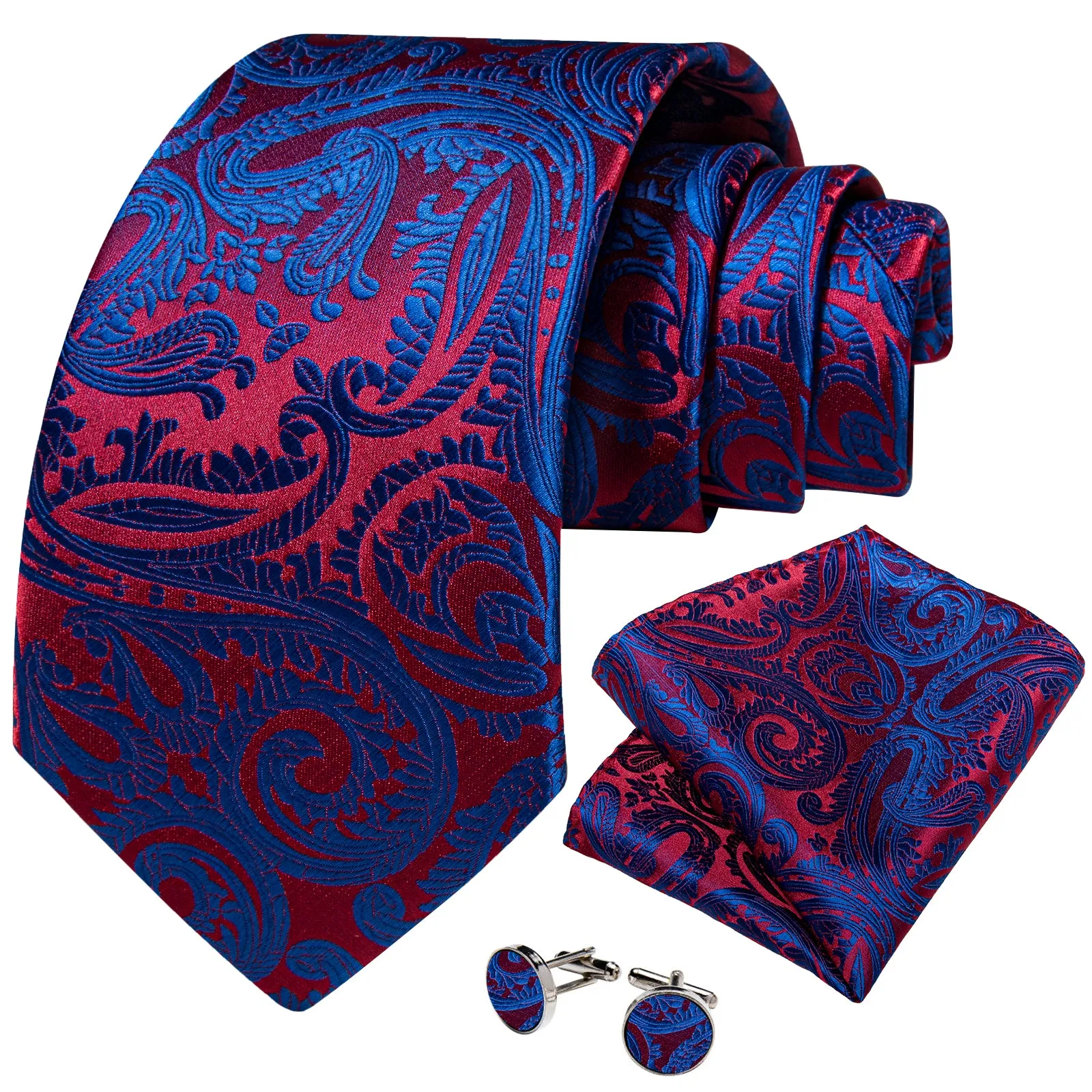 Blue Red Paisley Men's Necktie Pocket Square Cufflinks Set sold by Ties2You product image thumbnail 2