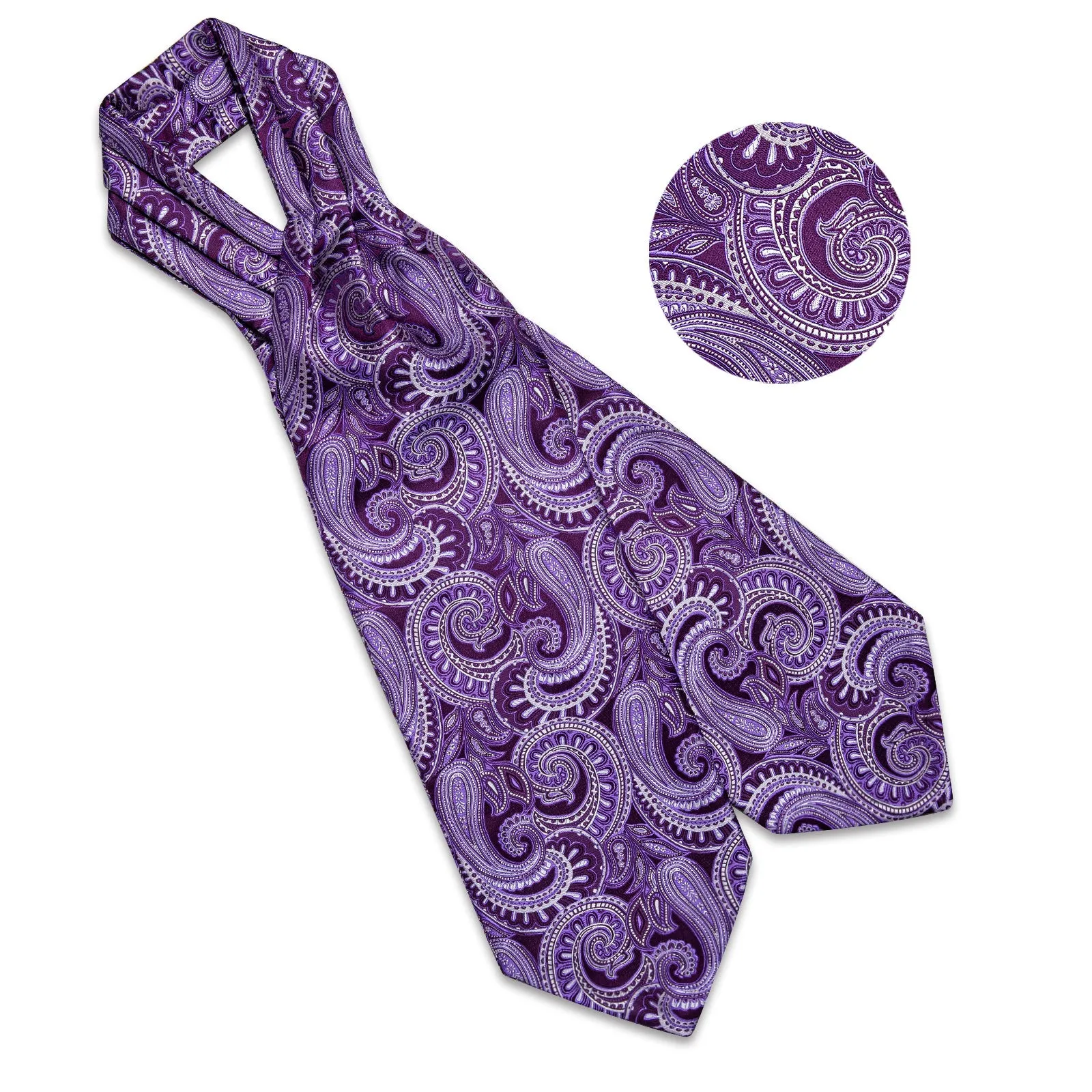 Purple Paisley Silk Ascot Pocket Square Cufflinks Set sold by Ties2You product image thumbnail 4