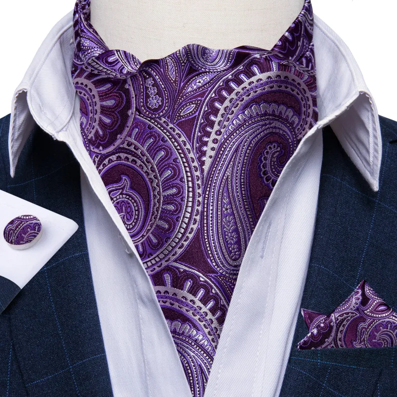 Purple Paisley Silk Ascot Pocket Square Cufflinks Set sold by Ties2You