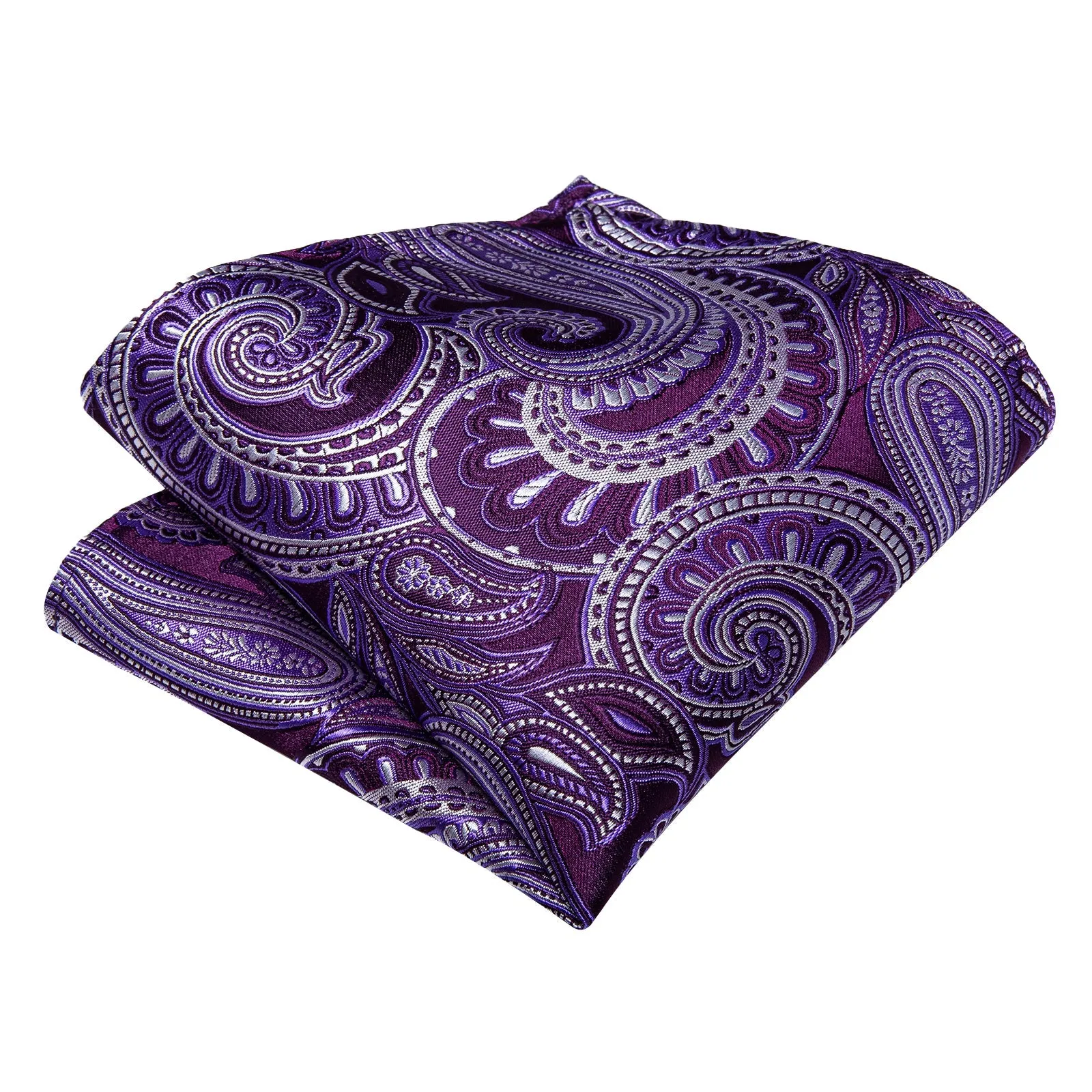 Purple Paisley Silk Ascot Pocket Square Cufflinks Set sold by Ties2You product image thumbnail 3