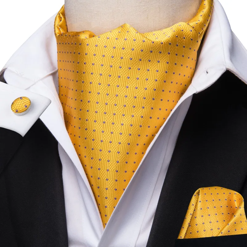 Light Yellow Polka Dot Silk Ascot Cravat Pocket Square Cufflinks Set sold by Ties2You
