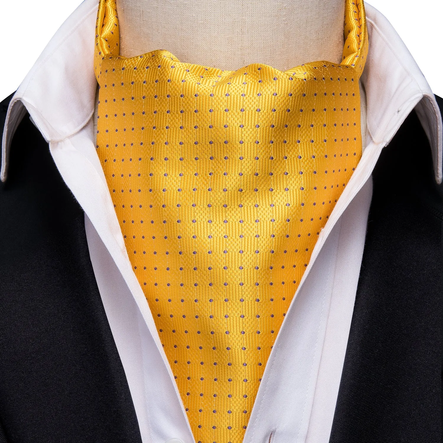 Light Yellow Polka Dot Silk Ascot Cravat Pocket Square Cufflinks Set sold by Ties2You product image thumbnail 3