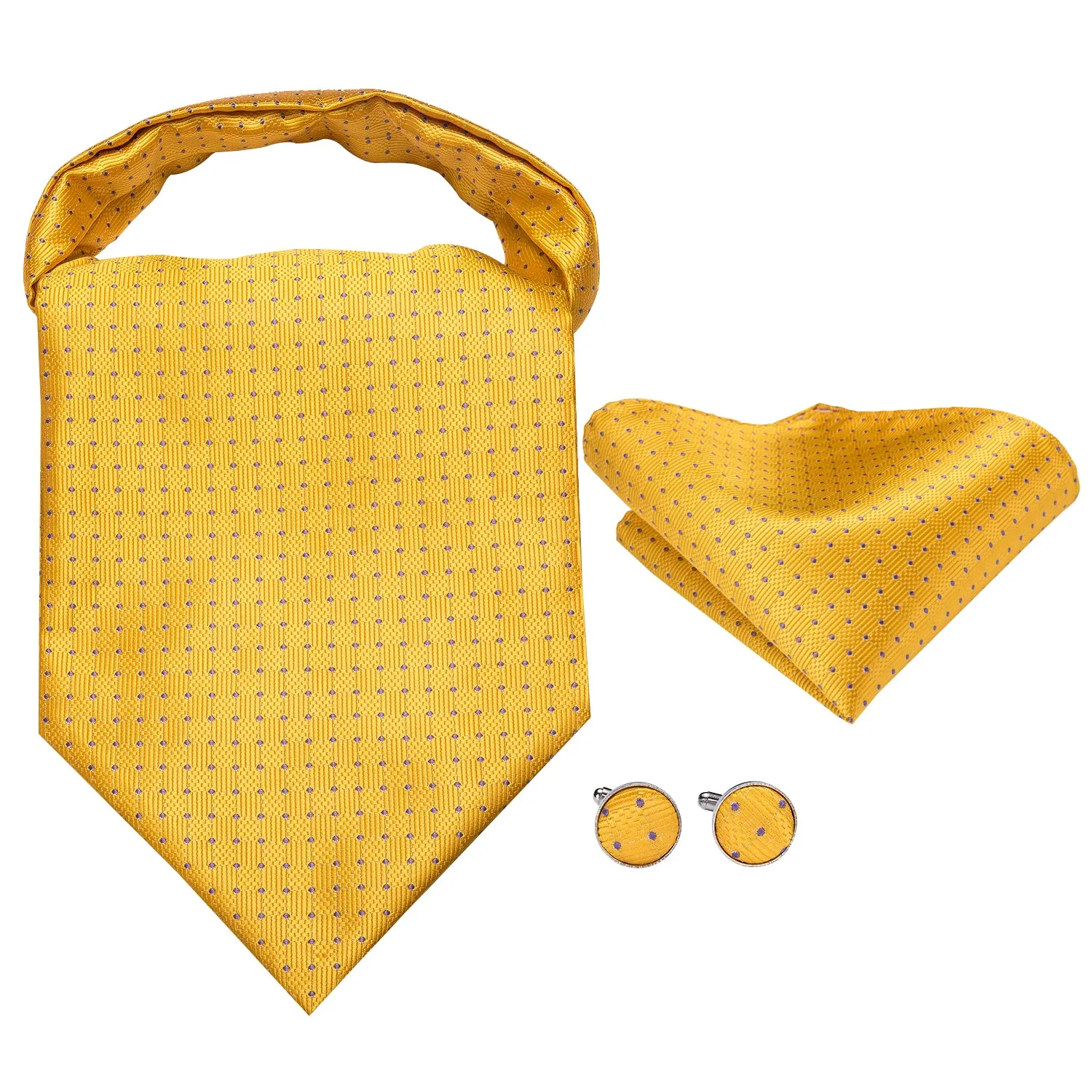 Light Yellow Polka Dot Silk Ascot Cravat Pocket Square Cufflinks Set sold by Ties2You product image thumbnail 2