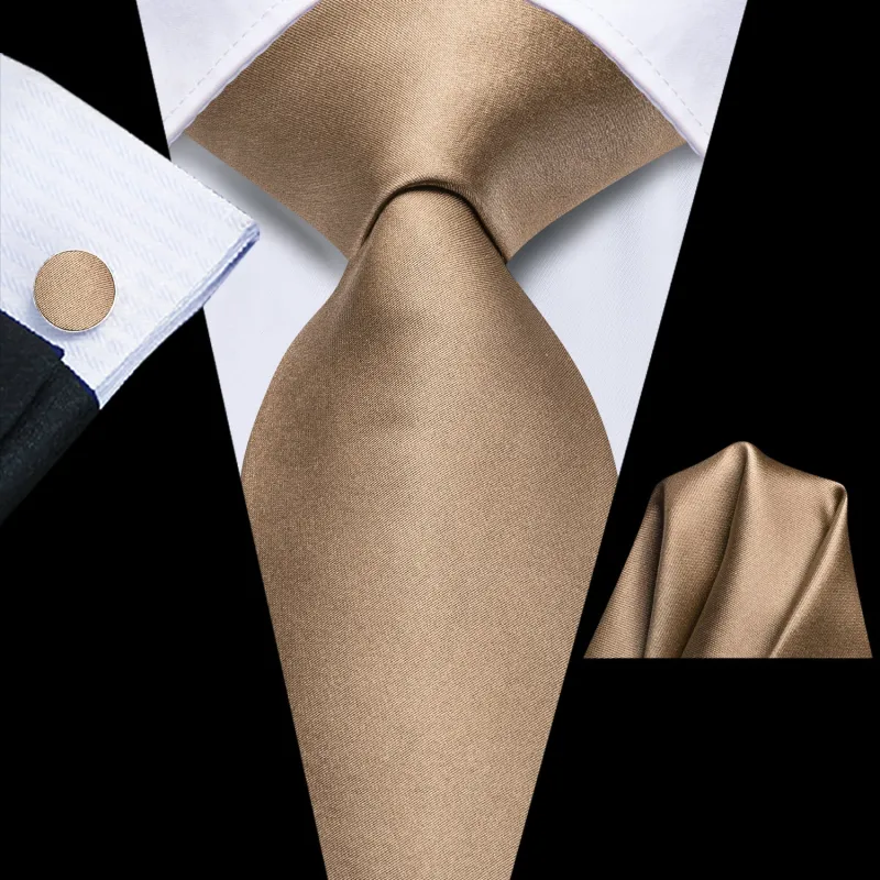 Khaki Solid Tie Pocket Square Cufflinks Set sold by Ties2You