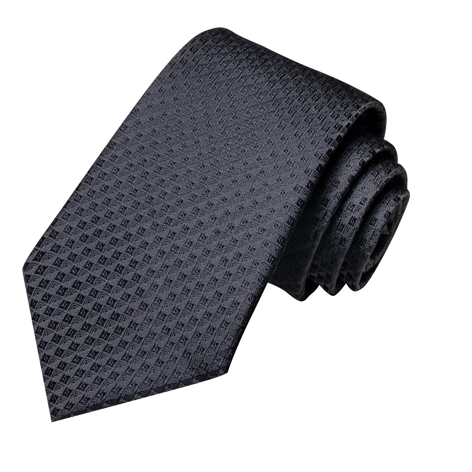 Pure Black Plaid Silk Men's Necktie Pocket Square Cufflinks Set sold by Ties2You product image thumbnail 4