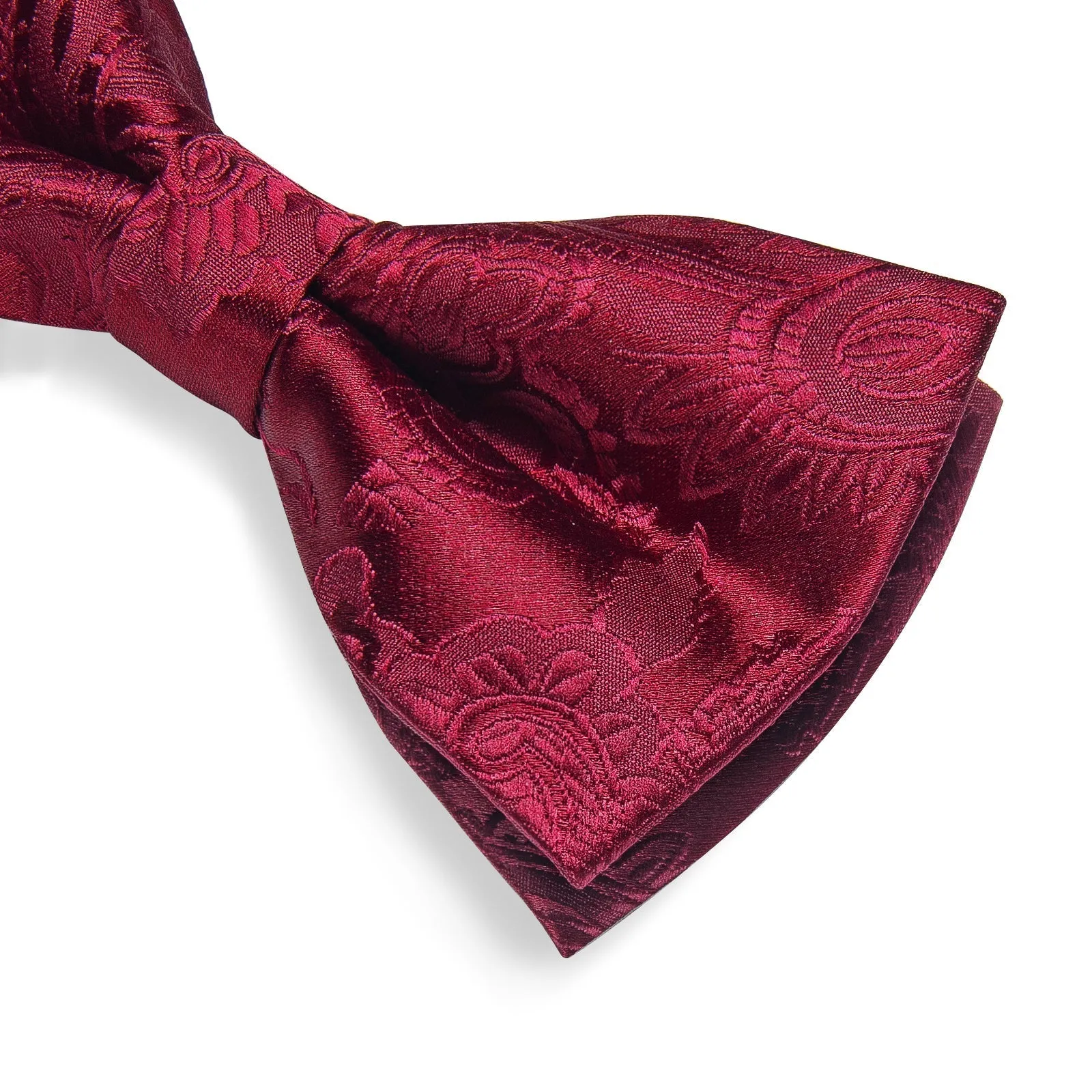Red Floral Silk Pre-tied Bow Tie Hanky Cufflinks Set with Lapel Pin sold by Ties2You product image thumbnail 5