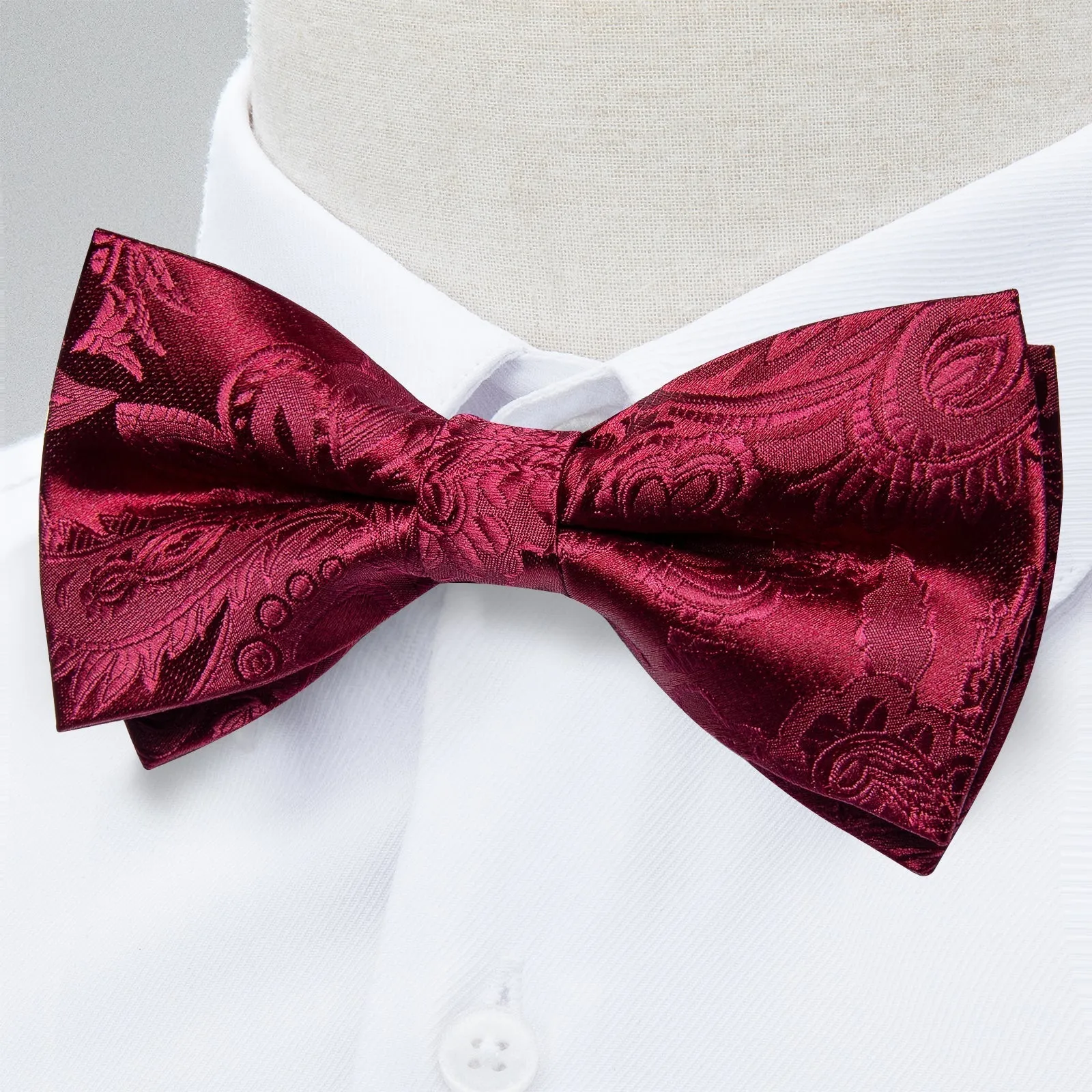 Red Floral Silk Pre-tied Bow Tie Hanky Cufflinks Set with Lapel Pin sold by Ties2You product image thumbnail 3