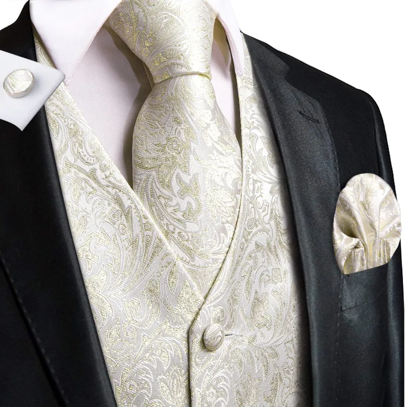 Ties2you Mens Dress Suit Vest Champagne Floral Formal Waistcoat Tie Hanky Cufflinks Set sold by Ties2You