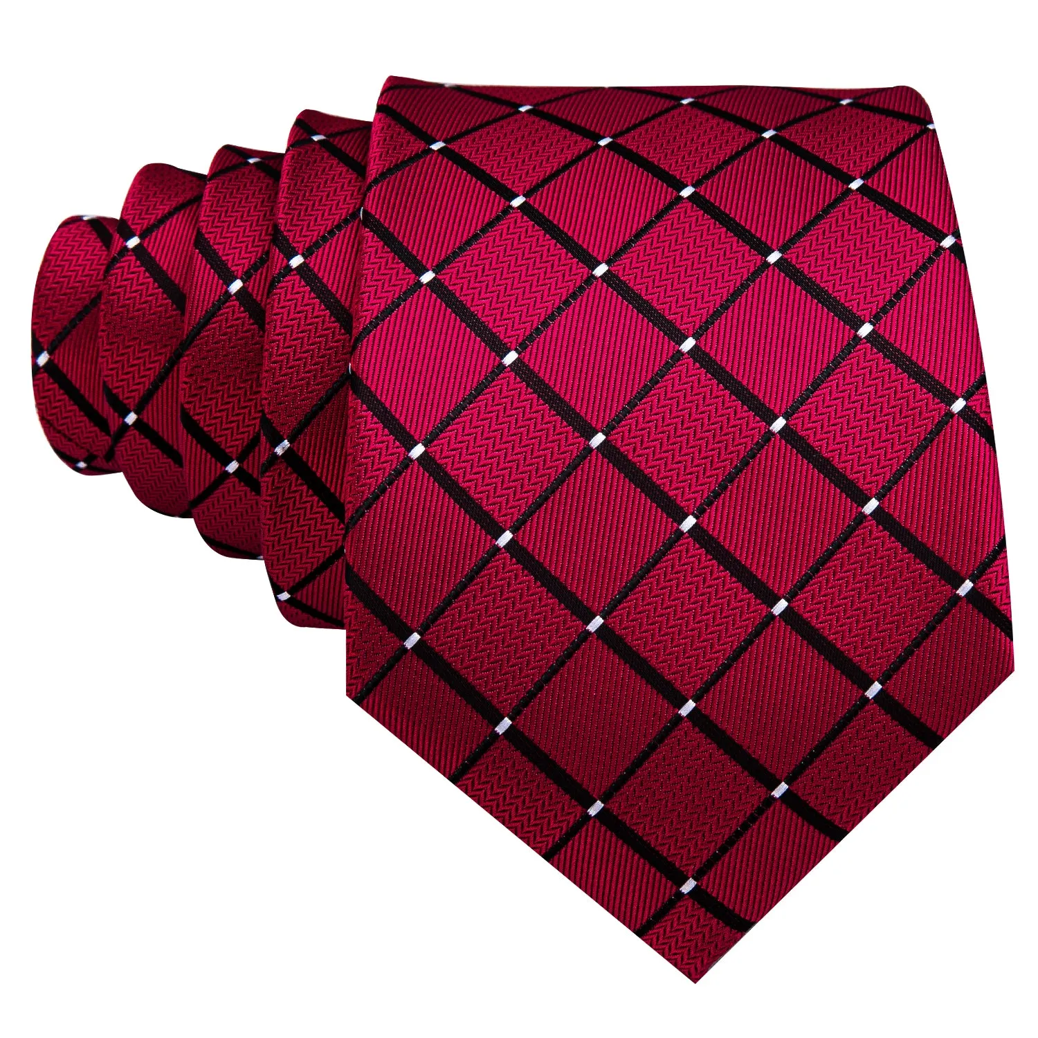 Ties2you Mens Silk Necktie Red Plaid Formal Tie Pocket Square Cufflinks Set sold by Ties2You product image thumbnail 5