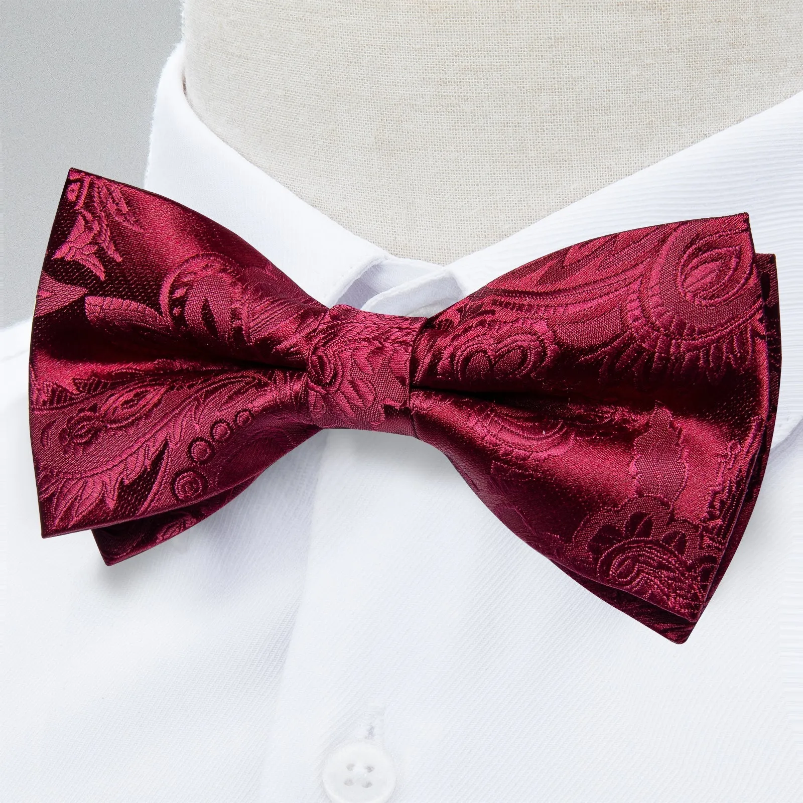 Red Floral Silk Pre-tied Bow Tie Hanky Cufflinks Set sold by Ties2You product image thumbnail 4