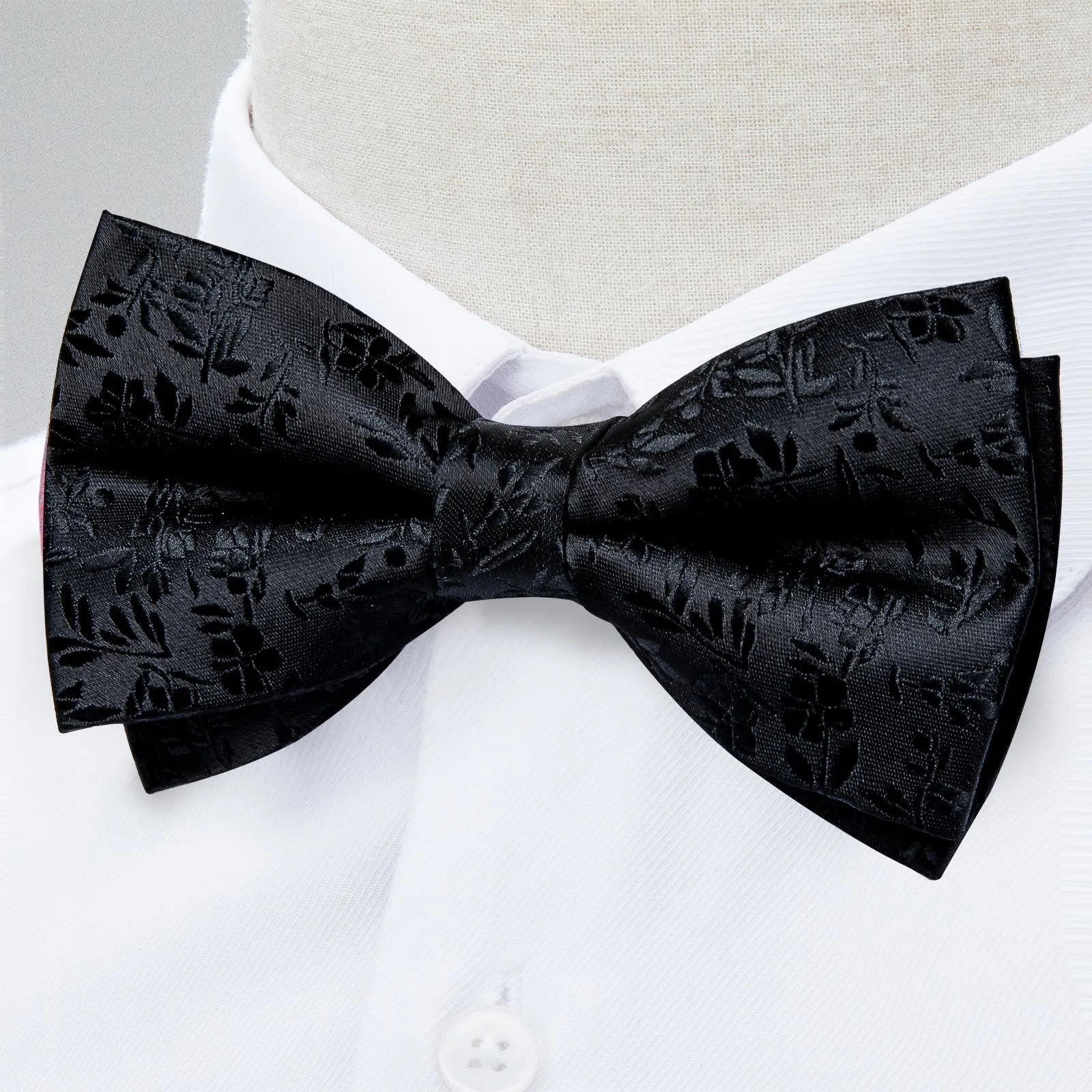 Black Floral Pre-tied Bow Tie Hanky Cufflinks Set sold by Ties2You product image thumbnail 2