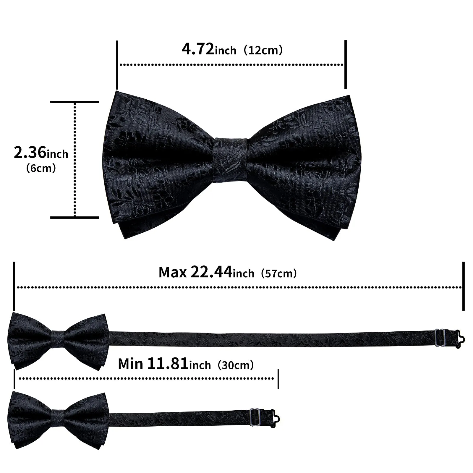 Black Floral Pre-tied Bow Tie Hanky Cufflinks Set sold by Ties2You product image thumbnail 5