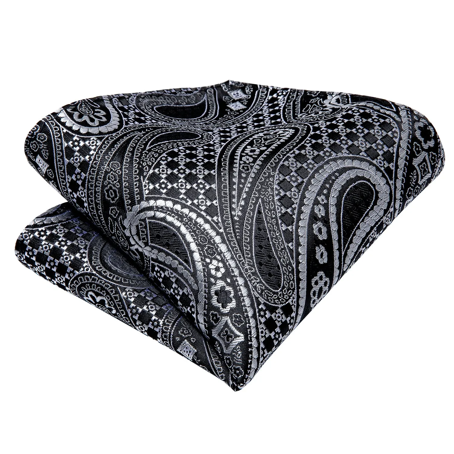 Black White Paisley Silk Men's Tie Handkerchief Cufflinks Set sold by Ties2You product image thumbnail 3
