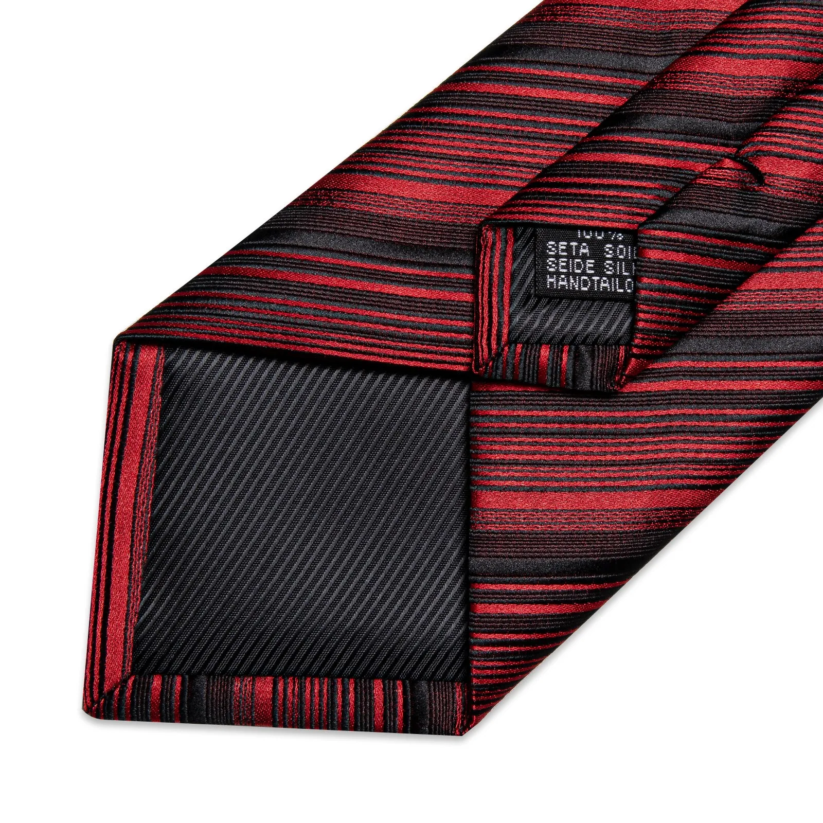 Black Red Striped Necktie Pocket Square Cufflinks Set sold by Ties2You product image thumbnail 4