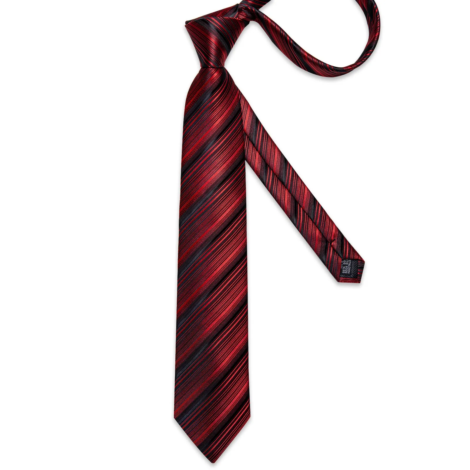 Black Red Striped Necktie Pocket Square Cufflinks Set sold by Ties2You product image thumbnail 3