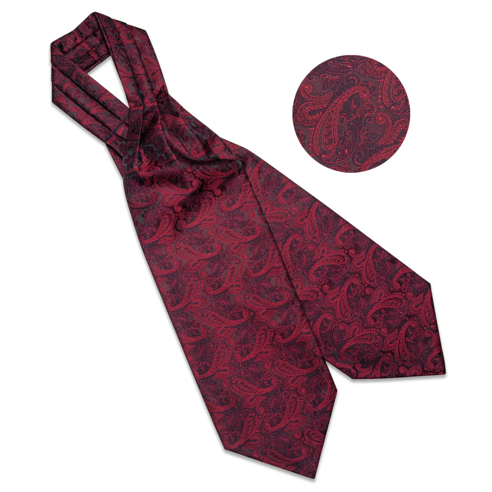 Black Red Texture Paisley Silk Ascot Cravat Tie Pocket Square Cufflinks Set sold by Ties2You product image thumbnail 5