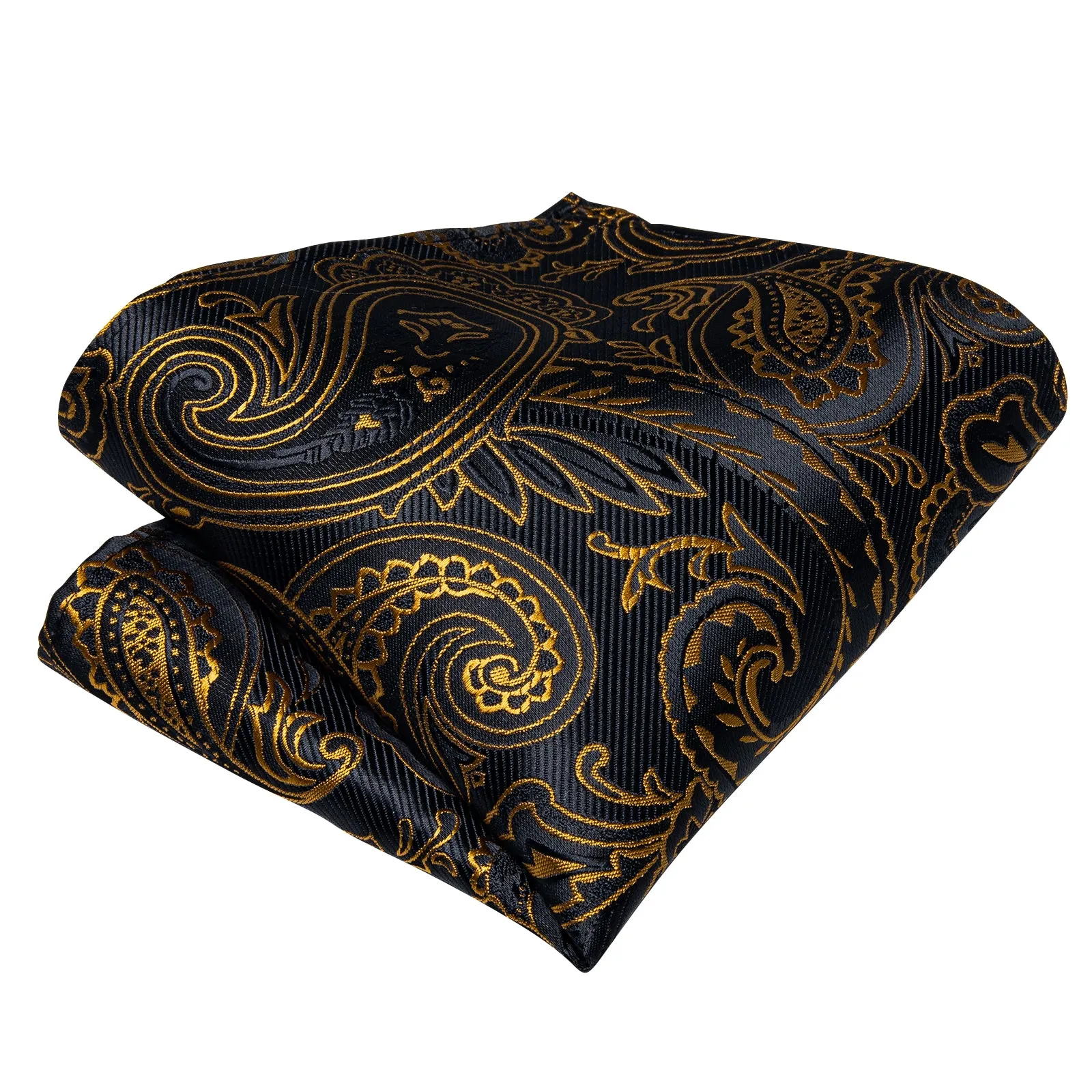 Black Golden Paisley Pre-tied Silk Bow Tie Pocket Square Cufflinks Set sold by Ties2You product image thumbnail 4