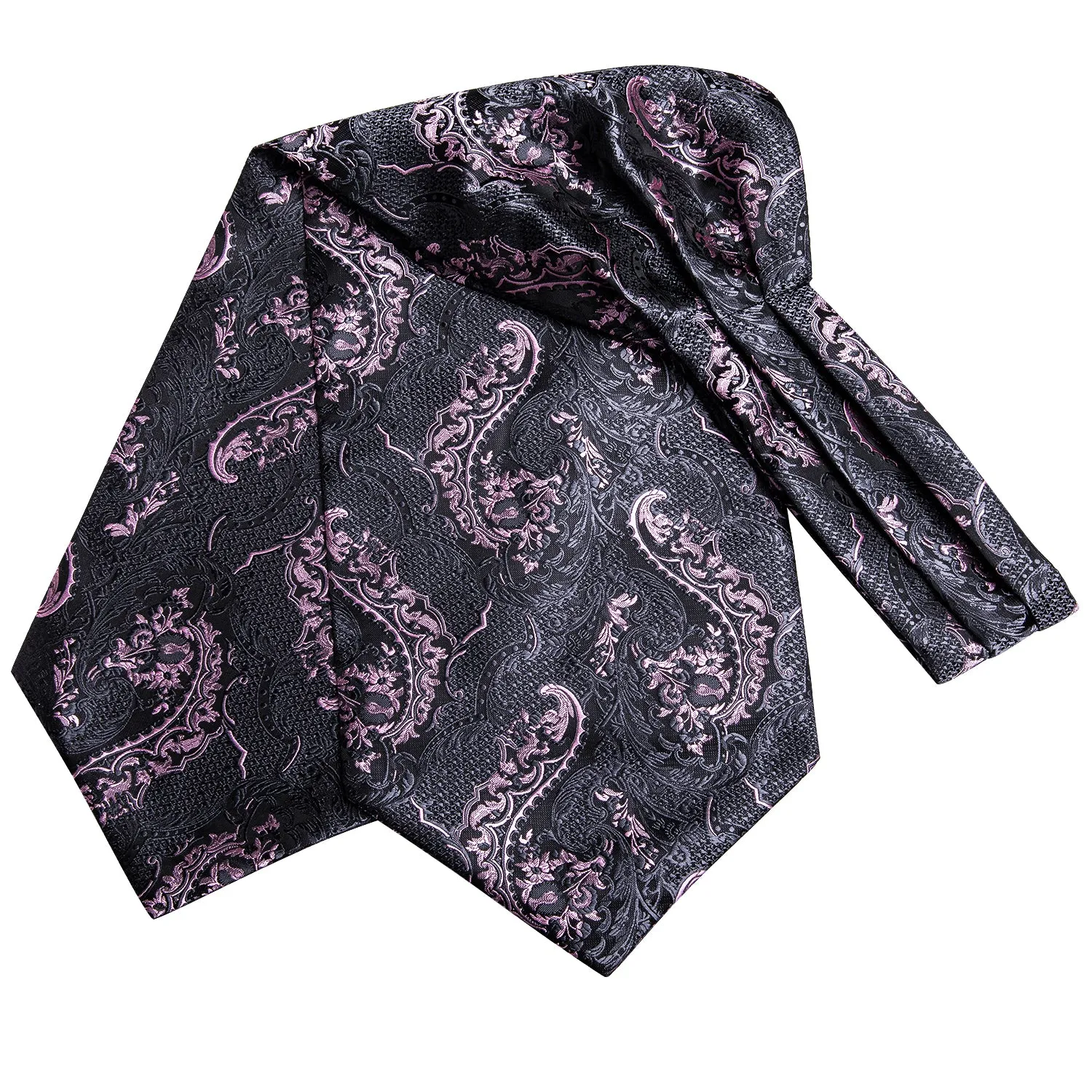 Black Pink Paisley Silk Ascot Cravat Pocket Square Cufflinks Set sold by Ties2You product image thumbnail 4