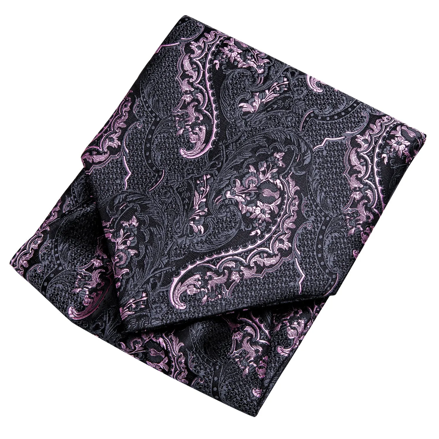 Black Pink Paisley Silk Ascot Cravat Pocket Square Cufflinks Set sold by Ties2You product image thumbnail 5