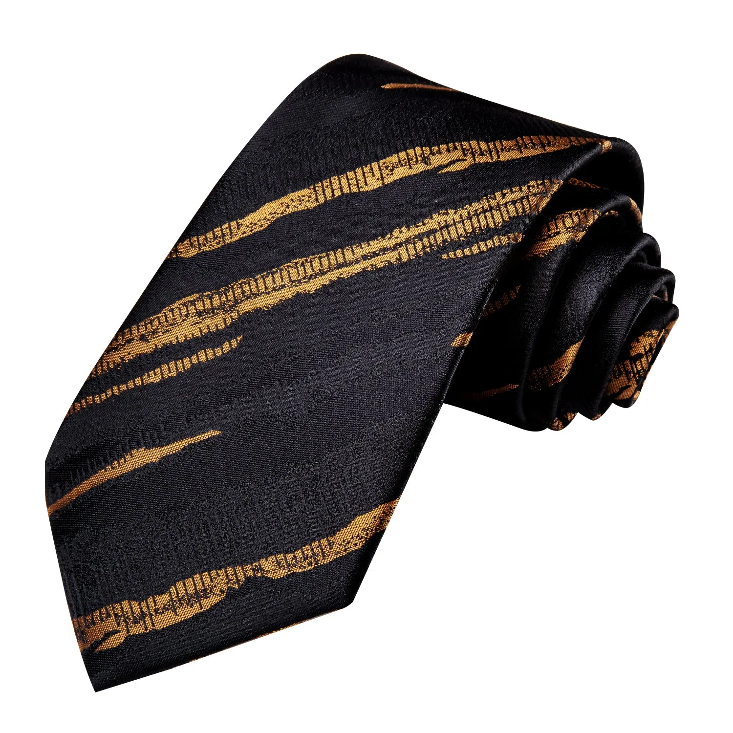 Ties2you Black Suit Tie Gold Striped Formal Necktie Hanky Cufflinks Set sold by Ties2You product image thumbnail 4