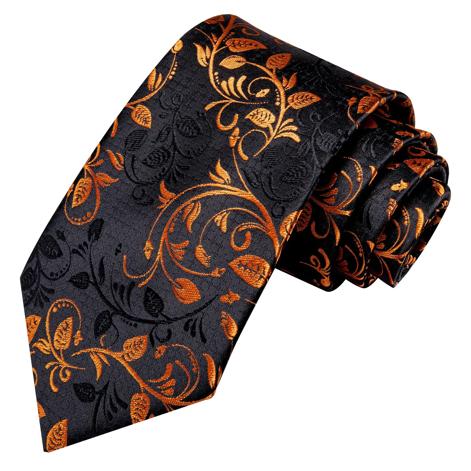 Black Golden Floral Necktie Pocket Square Cufflinks Set sold by Ties2You product image thumbnail 3
