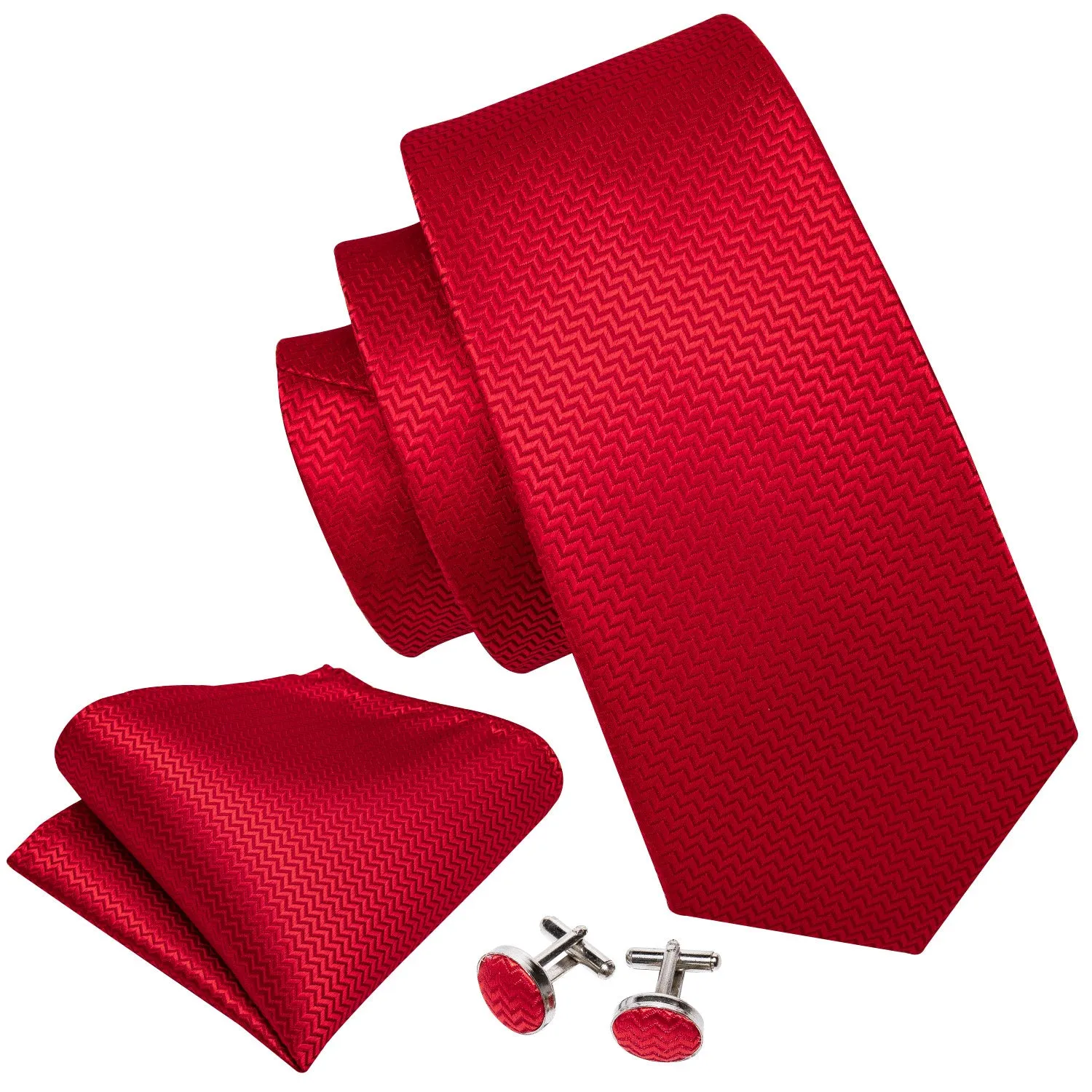 Classic Red Striped Silk Men's Tie Handkerchief Cufflinks Set sold by Ties2You product image thumbnail 3