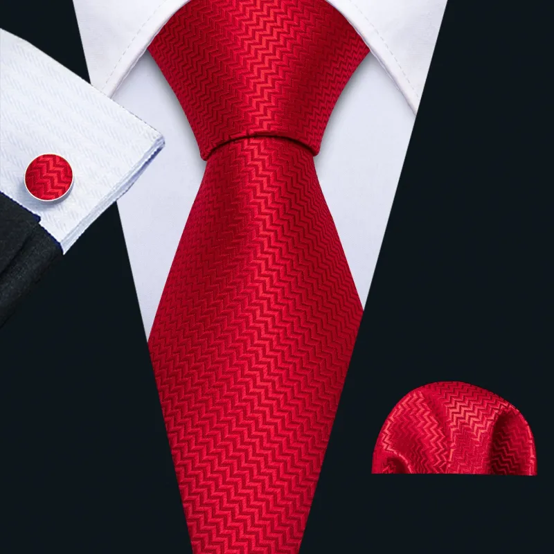 Classic Red Striped Silk Men's Tie Handkerchief Cufflinks Set sold by Ties2You