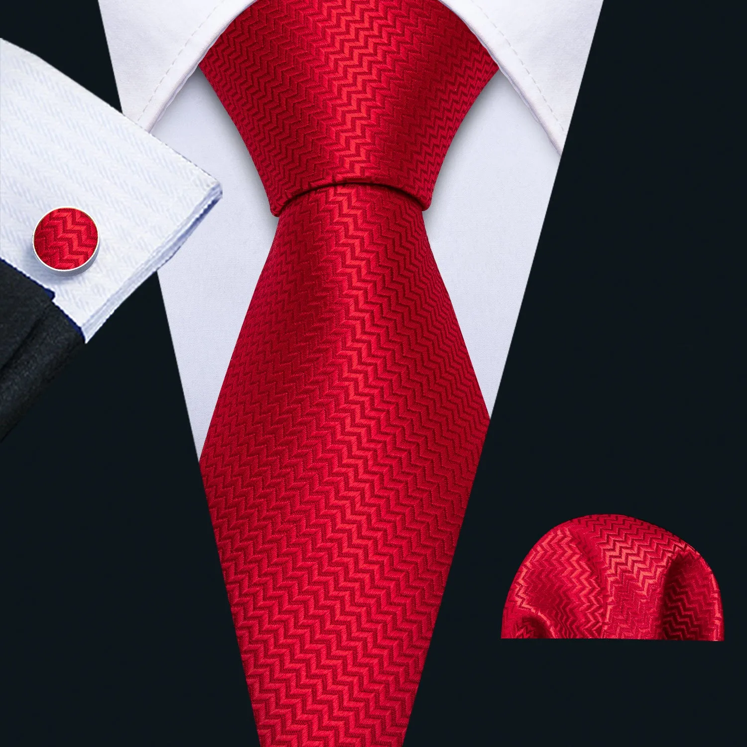Classic Red Striped Silk Men's Tie Handkerchief Cufflinks Set sold by Ties2You