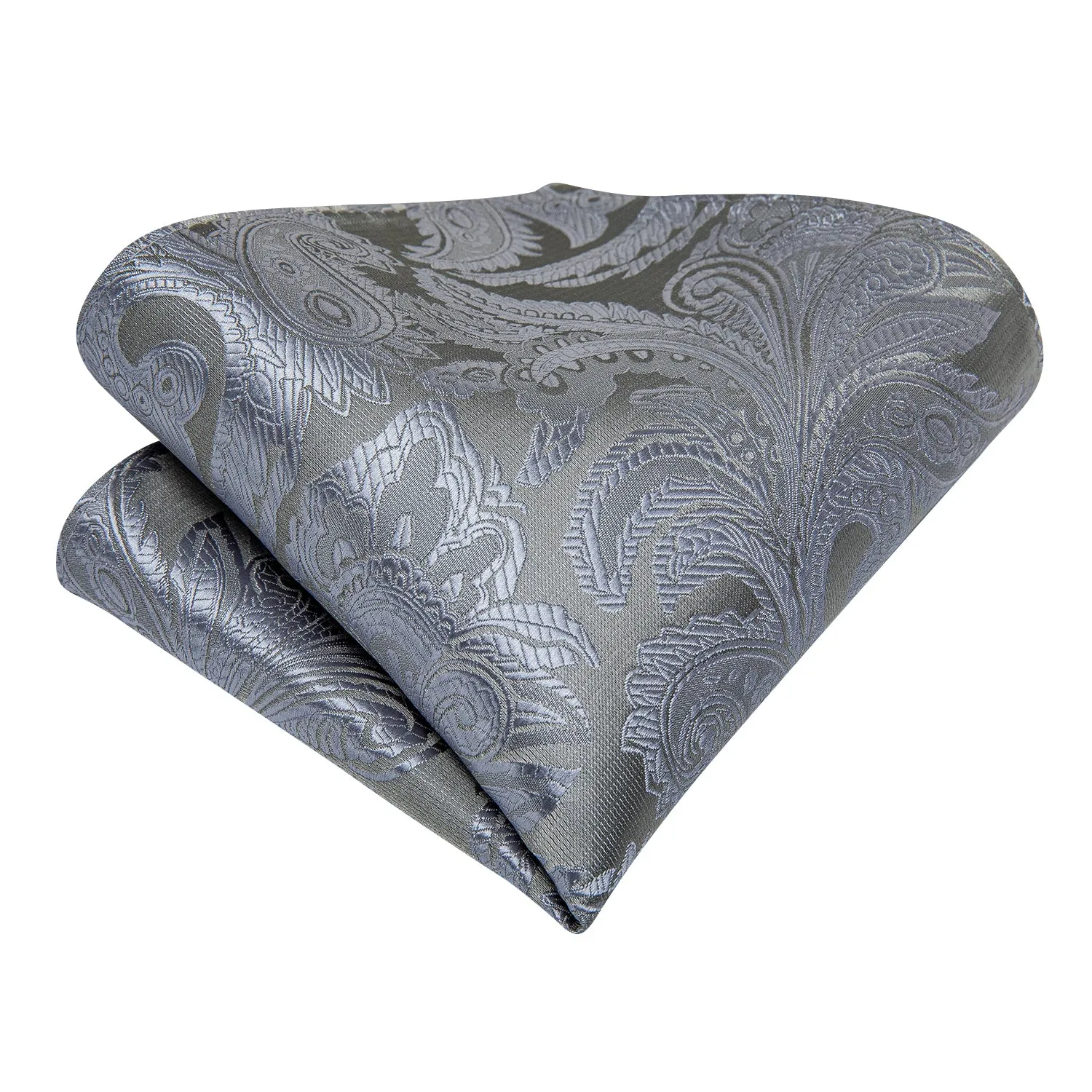 Silver Grey Paisley Ascot Cravat Pocket Square Cufflinks Set sold by Ties2You product image thumbnail 5