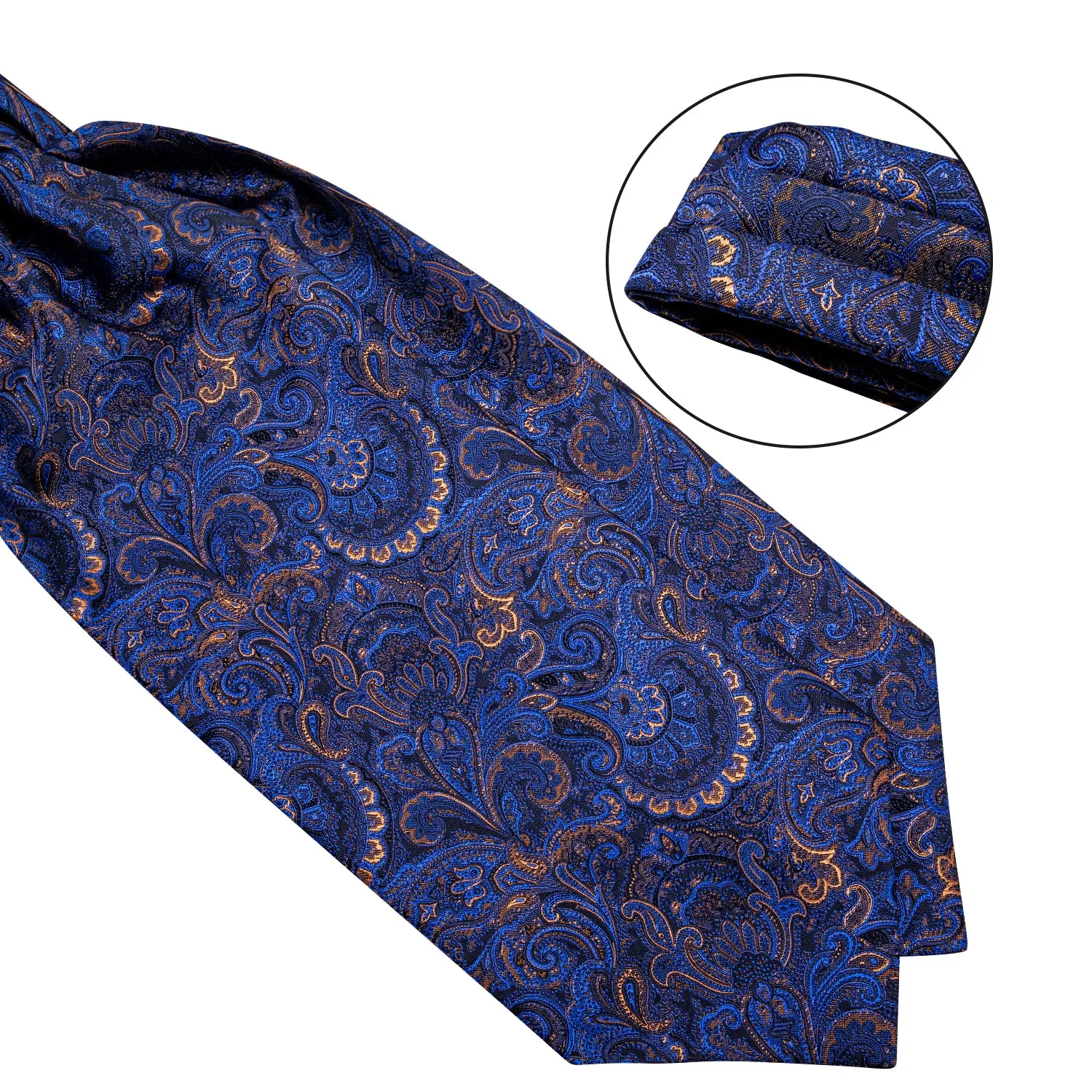 Deep Blue Paisley Ascot Cravat Pocket Square Cufflinks Set sold by Ties2You product image thumbnail 4