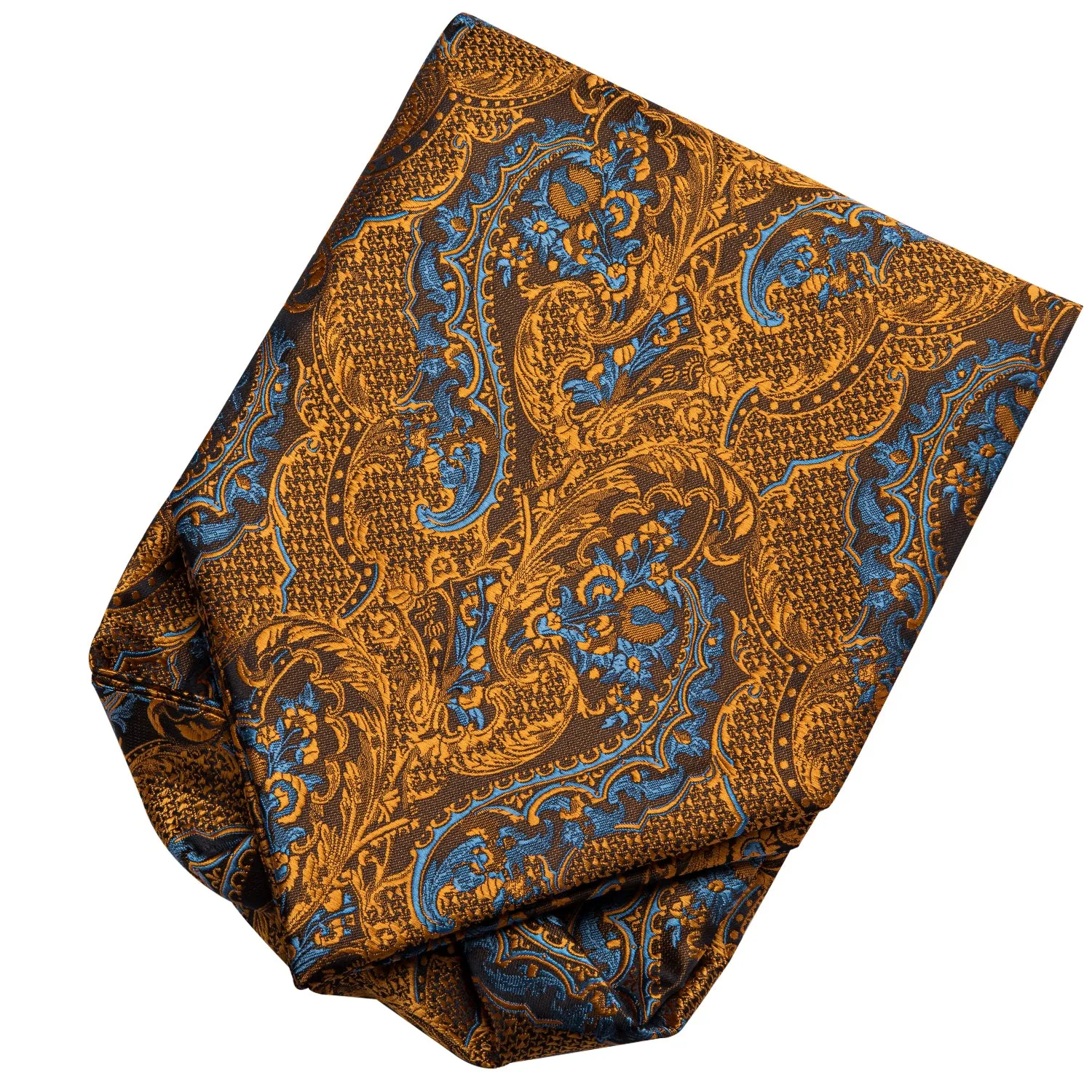 Golden Blue Paisley Silk Ascot Cravat Pocket Square Cufflinks Set sold by Ties2You product image thumbnail 5